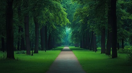 Obraz premium Pathway Through Lush Green Trees