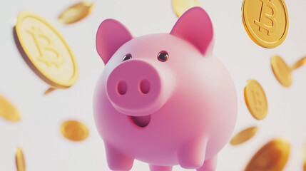Pink Piggy Bank with Flying Coins