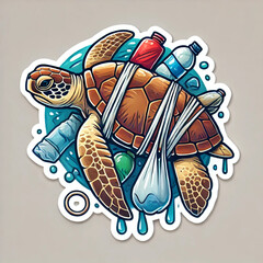 sea turtle trapped in plastic trash