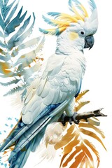 Obraz premium White Parrot Perched on Branch
