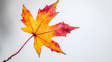 Fototapeta premium Single leaf on a twig against a white backdrop