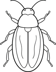 Beetle outline illustration art, smooth line art like a silhouette on white background.