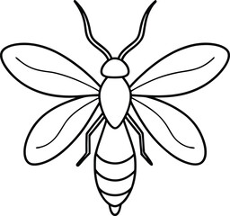 Firefly outline illustration art, smooth line art like silhouette on white background.