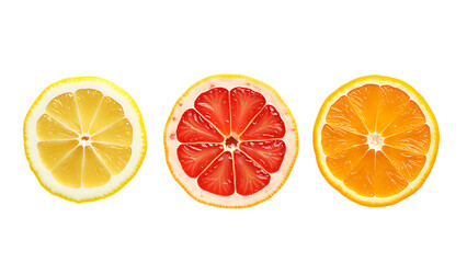 Round citrus slices isolated on transparent background
