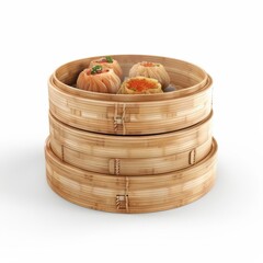 Realistic 3D Render of Chinese Dim Sum Basket