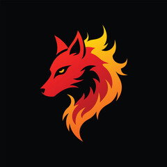 Red wolf with fire flames mascot logo design icon vector illustration