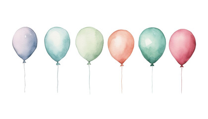 set of colorful balloon watercolor isolated on transparent background cutout