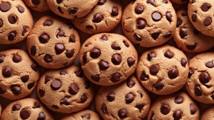 A close up of a pile of chocolate chip cookies with some on top, AI