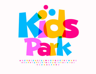 Vector cute poster Kids Park with playful Alphabet Letters and Numbers set. Colorful funny Font