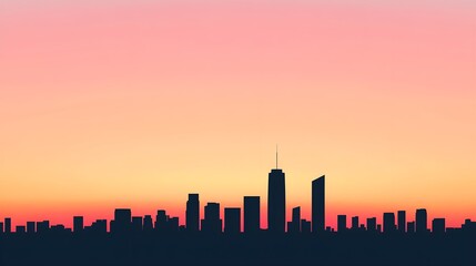 Minimalist skyline, sunset hues, urban silhouette