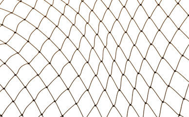 Fototapeta premium Torn Football or tennis net. Rope mesh on a white background close-up
