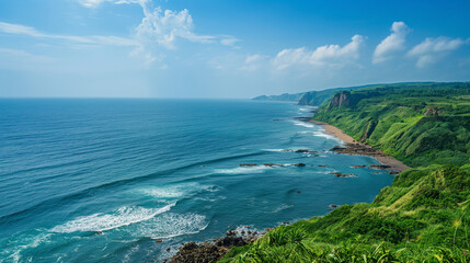 Magnificent cliffs next to the ocean, huge waves, perfect travel wallpaper