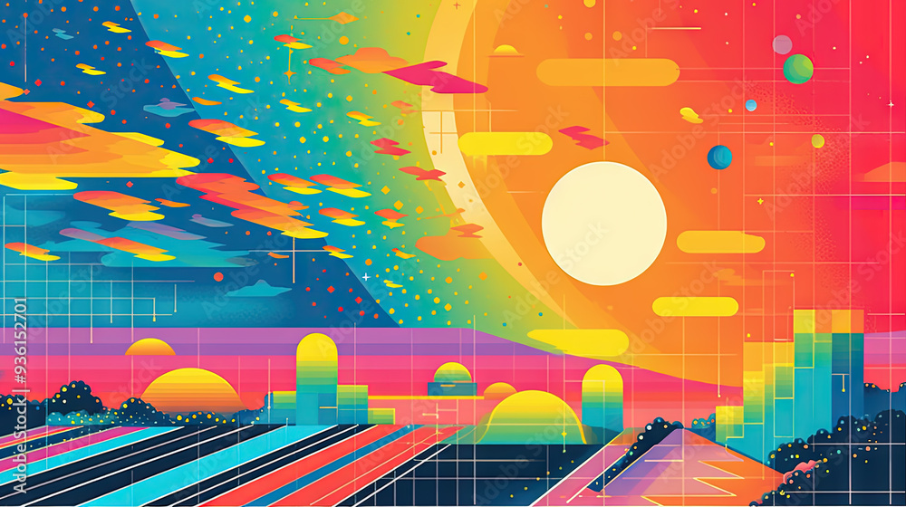 Aufkleber abstract background with geometric shapes in retro minimalistic style with bright colors