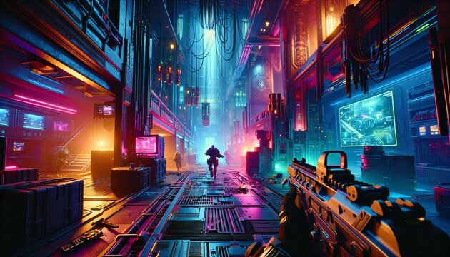 first person shooter game scene