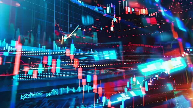 A blurred image of a stock market chart showcases candlestick patterns, hinting at market trends and fluctuations in trading activity. Insights into financial dynamics await.
