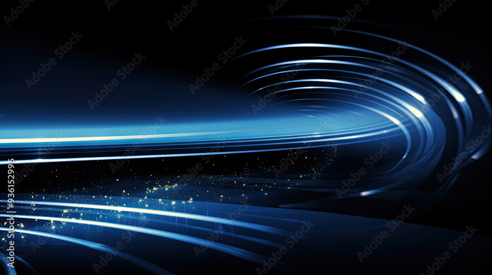 Poster abstract blue neon light trails and digital waves on dark background for tech and business design th