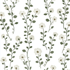 Seamless, Floral pattern, Hand-drawn flowers, Pastel colors, Minimalist design, Cute flowers, Soft colors, Simple drawing, White background, Negative space, Decorative design, Vector pattern