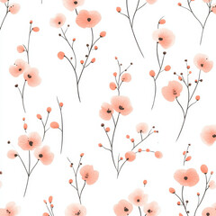 Seamless, Floral pattern, Hand-drawn flowers, Pastel colors, Minimalist design, Cute flowers, Soft colors, Simple drawing, White background, Negative space, Decorative design, Vector pattern