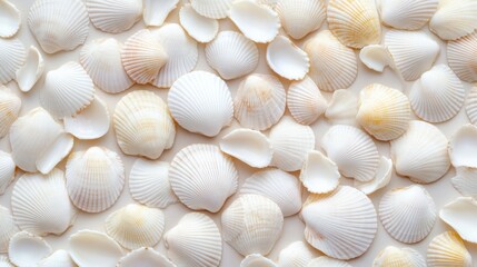 A close up of a bunch of shells that are white, AI