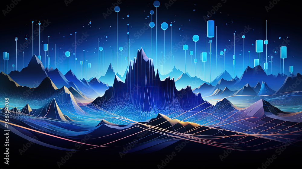 Aufkleber Abstract business graph in mountain style. Data connection concept element for business