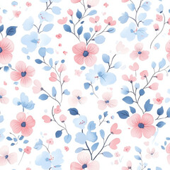 Seamless, Floral pattern, Hand-drawn flowers, Pastel colors, Minimalist design, Cute flowers, Soft colors, Simple drawing, White background, Negative space, Decorative design, Vector pattern