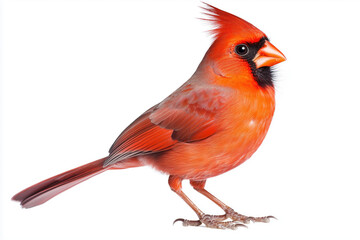 Fototapeta premium A solitary cardinal standing against a white backdrop