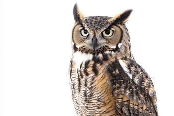 Fototapeta premium Isolated great horned owl perched on white background