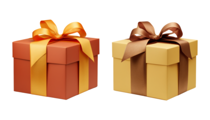 set of brown with orange gift box isolated on transparent background cutout