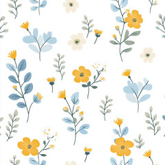 Seamless, Floral pattern, Hand-drawn flowers, Pastel colors, Minimalist design, Cute flowers, Soft colors, Simple drawing, White background, Negative space, Decorative design, Vector pattern