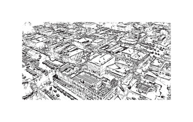 Print Building view with landmark of Stillwater is the city in USA. Hand drawn sketch illustration in vector.