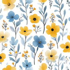 Fototapeta premium Seamless, Floral pattern, Hand-drawn flowers, Pastel colors, Minimalist design, Cute flowers, Soft colors, Simple drawing, White background, Negative space, Decorative design, Vector pattern