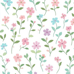 Seamless, Floral pattern, Hand-drawn flowers, Pastel colors, Minimalist design, Cute flowers, Soft colors, Simple drawing, White background, Negative space, Decorative design, Vector pattern