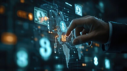A hand holding digital symbols representing money in a virtual environment, emphasizing modern financial technology and digital currency...