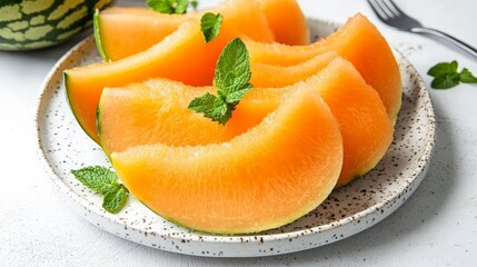 Freshly Sliced Melon on a Plate