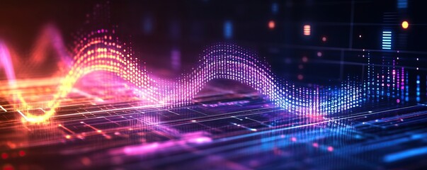 A vibrant digital wave showcasing colorful signals and data flow, representing technology, innovation, and connectivity.