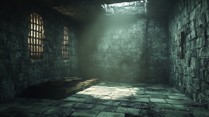 Fototapeta premium Underground old medieval dungeon jail cells, fantasy aventure tabletop. 