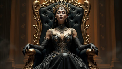 Fototapeta premium Queen on Gold Throne with Dragon-Serpent Design with dark theme