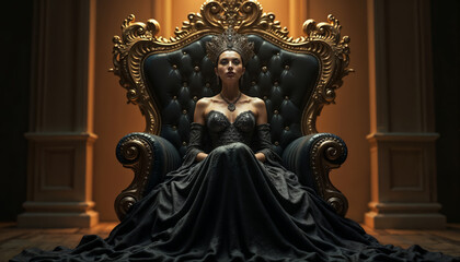 Obraz premium Queen on Gold Throne with Dragon-Serpent Design with dark theme