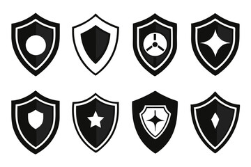 Vector illustrations of shields in various styles, representing protection, security, and defense. Ideal for use in security, safety, and protection-related designs.