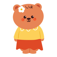 cute drawing cartoon bear wearing pretty clothes. cute animal drawing, doodle, sticker