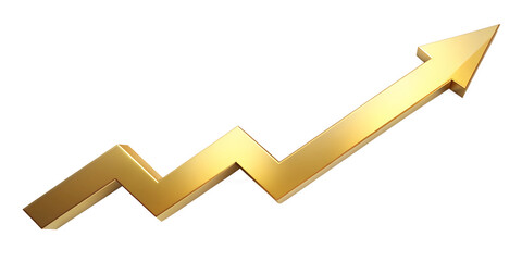 Golden Infographic Arrow Sign Pointing Upward Isolated on White Transparent Background, PNG Element. Arrow sign pointing upward, symbolizing growth and success