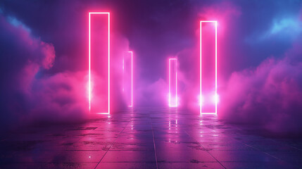 Neon Portals Through Mystic Fog