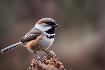 Boreal chickadee bird blurry nature background, Ai Generated