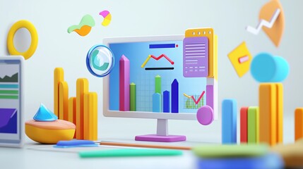Naklejka premium Colorful abstract data visualization on a computer screen, representing modern analytics and business insights.