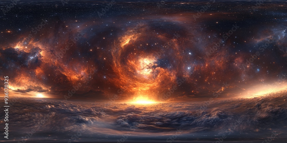Wall mural nebula hdri. deep space background with star field, nebula, and sky in 360 degree panorama