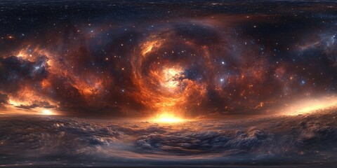 Nebula HDRI. Deep Space Background with Star Field, Nebula, and Sky in 360 Degree Panorama