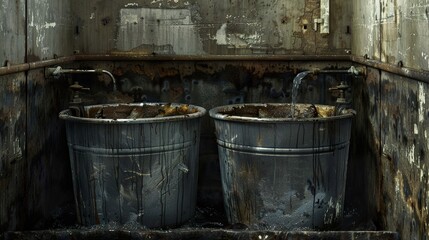 Rusty Buckets in an Abandoned Industrial Setting