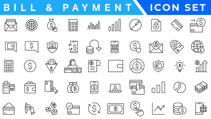 Payment icon set. Business and finance payment collection with money, banking, credit card, exchange, cash and transaction symbol.