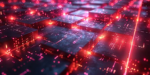 Obraz premium Abstract Glowing Grid: Red Lights