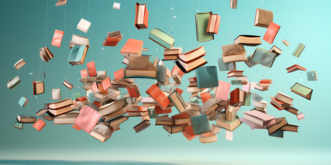 Books are airborne in flight.